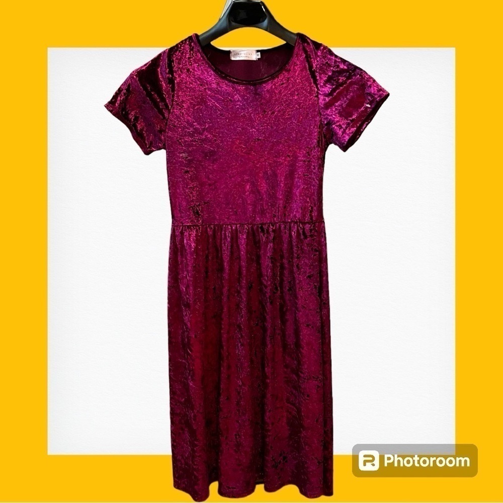 SIGN HERE Burgundy Crushed Velvet Mini Midi Dress Small